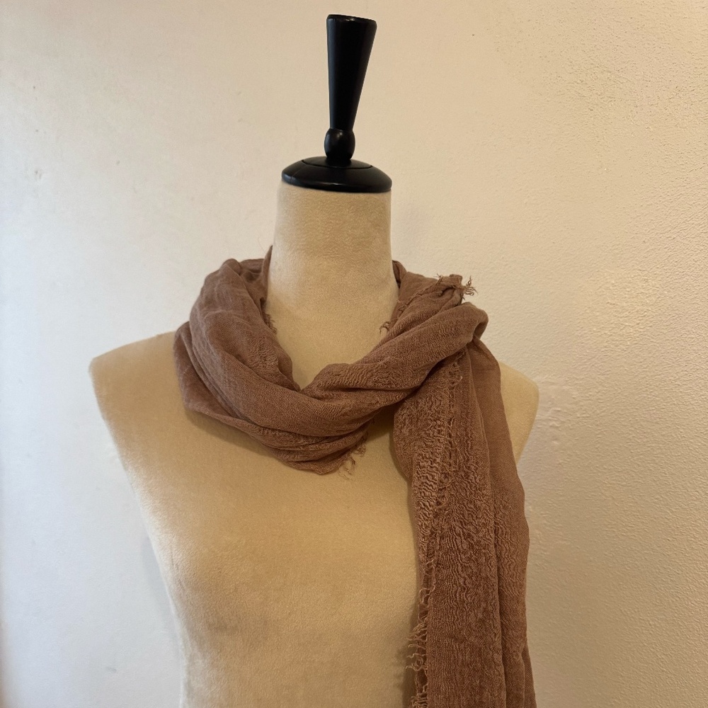 Light Brown Soft Scarf/Shawl with Frayed Ends – 70" x 35"